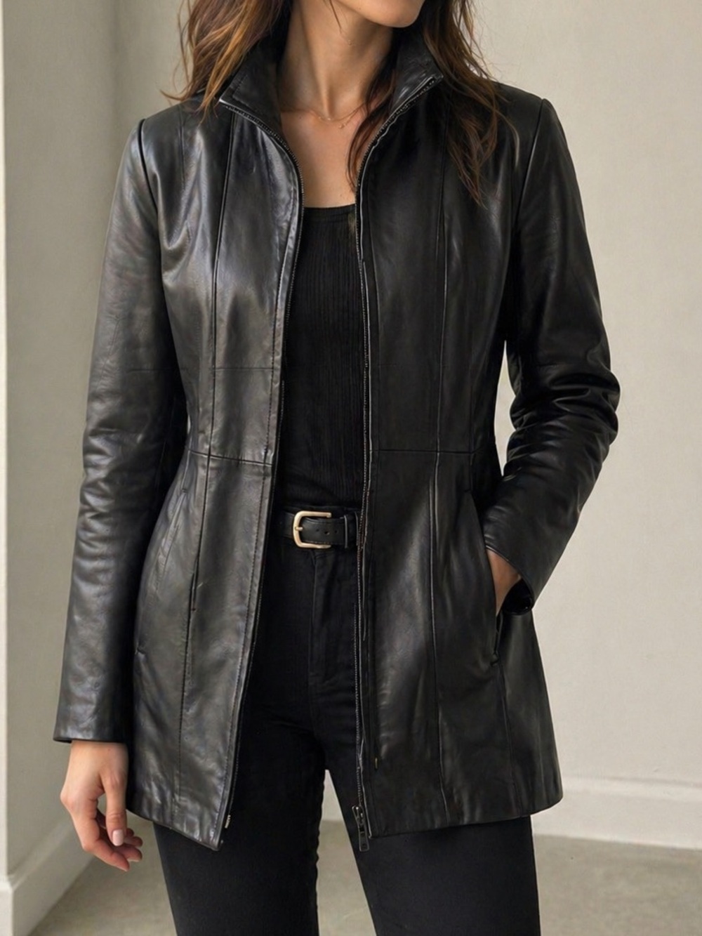 Acton Genuine Leather Jacket Women’s Small Black Zip Front Minimalist Classic